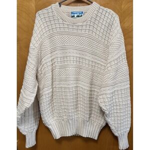 Vintage Timbeline Mens 3D Cable Knit Cotton Sweater‎ Cream Sz XL